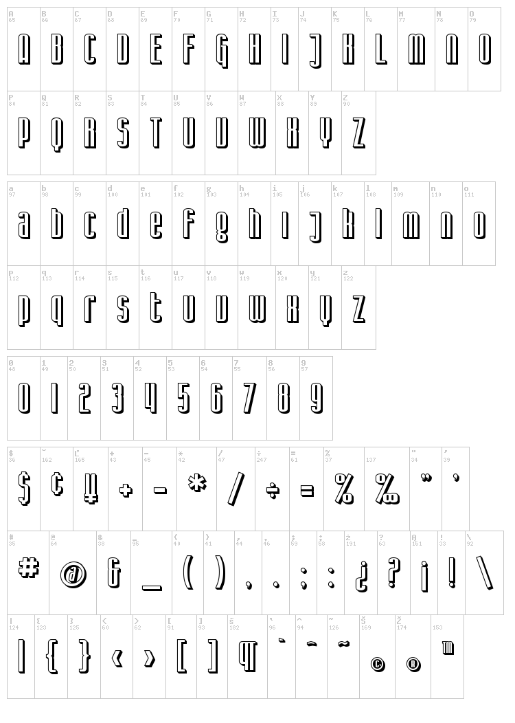 SF Iron Gothic font map